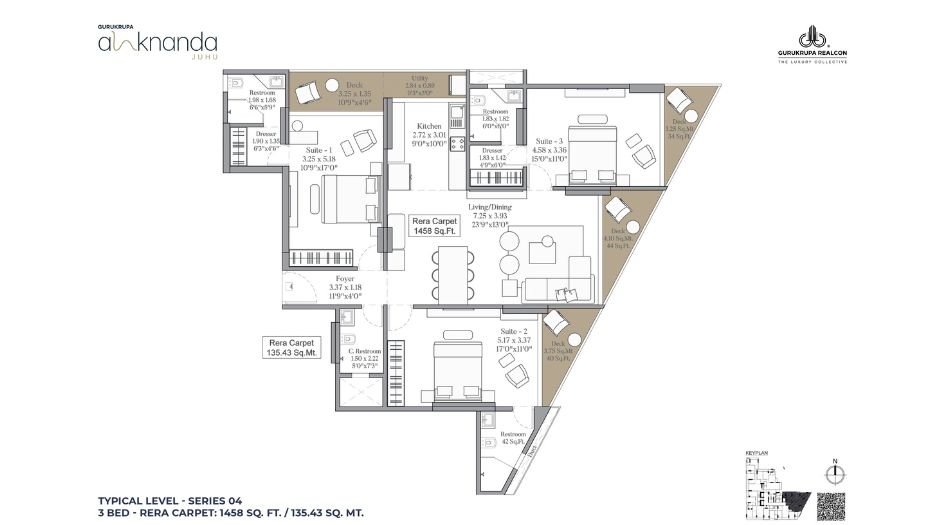 Gurukrupa-Alaknanda-Floor-Plan-3 BHK- 1458 Sqft-Type 3